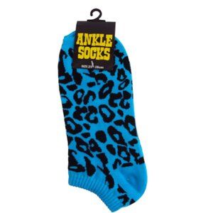 Teal Blue & Black Leopard Print Ankle Socks